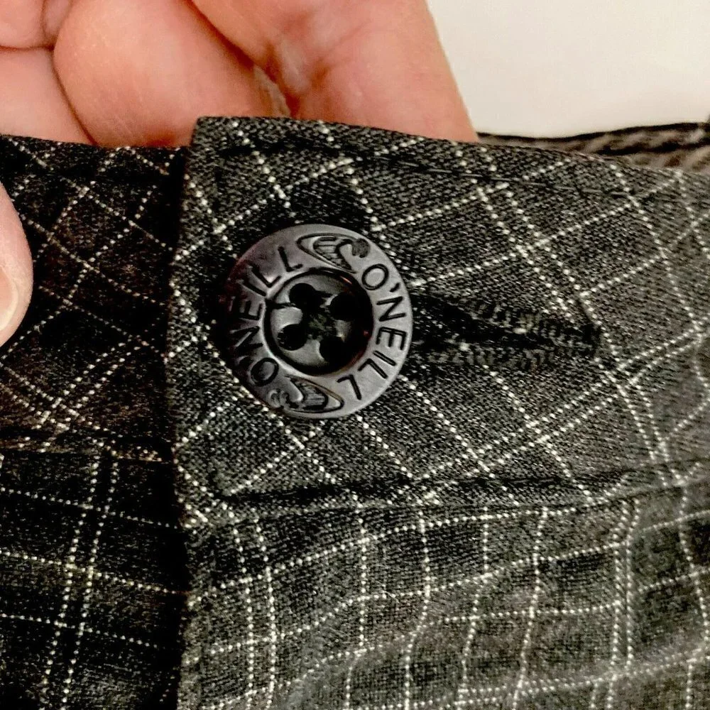 O'Neill Gray Window Pane Plaid Mens 38 Flat Front Casual‎ Bermuda Golf Shorts